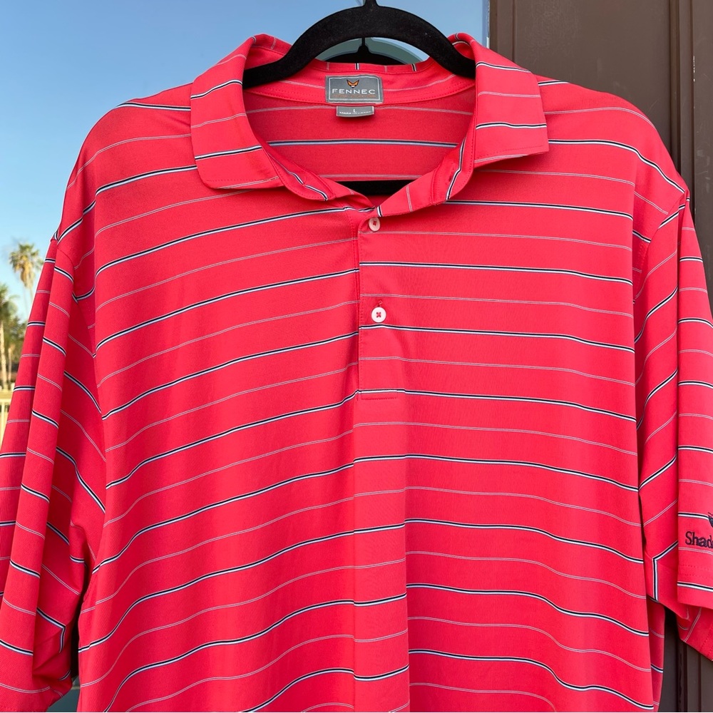 Fennec Salmon-Colored Striped “Shadow Glen” Golf Polo L